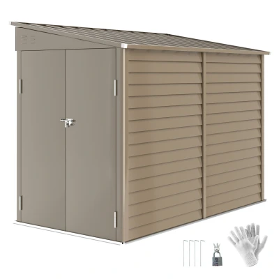 Image of Outsunny 5 x 9ft Galvanised Metal Garden Shed with Foundation Kit, Brown