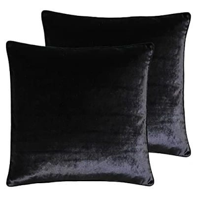 Image of Paoletti Luxe Velvet Twin Pack Feather Filled Cushions, Black, 55 x 55cm