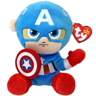Image of TY Captain America Marvel Avengers Beanie Babies Regular, Licensed Baby Soft Plush Toy, Collectible Cuddly Stuffed Teddy