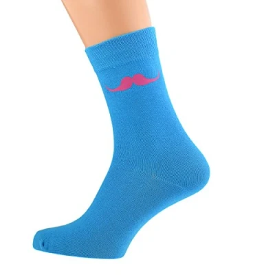 Image of GTR Turquoise with Hot Pink Moustache Socks Adult size UK 6 12 Euro 39 46 (X6N005)