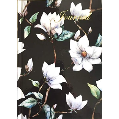Image of Maturi A5 Hardback Journal Notebook, Magnolia Design with Gold Foil Detailing and Gloss Finish, Black