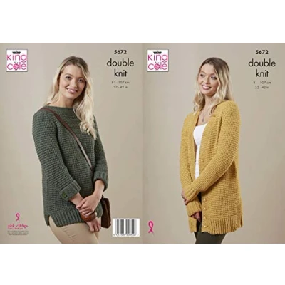 Image of King Cole Ladies Double Knit Knitting Pattern Womens Sweater &amp; Cardigan (5672)