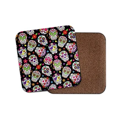 Image of 1 x Sugar Skulls Cork Backed Drinks Coaster Girls Sister Mum Auntie Fun #8442