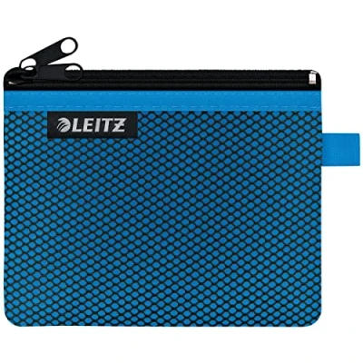 Image of Leitz Wow 2 Pocket Pencil Case, Nylon Zip, Washable, Ideal Plastic Wallet, Small (14 x 10.5cm) Blue, 40110036