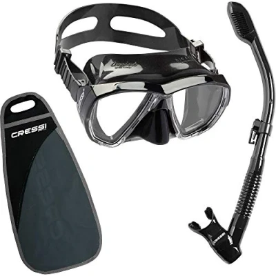 Image of Cressi Adult Diving Snorkel Set / Dry Top Wide View Mask Gear Bag (Made in Italy)