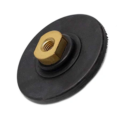 Image of Glass Polish 4 inch (100mm) Heavy Duty Backing Pad with M14x2 Thread, Hook and Loop, Semi Rigid Backer water feed hole GP12725