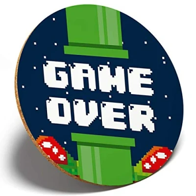 Image of 1 x Game Over Mario Pipes Round Coaster Gamer Gaming Computer Desk Accessory Boys Retro Men Brother Dad Son Kitchen Student Kids #14686