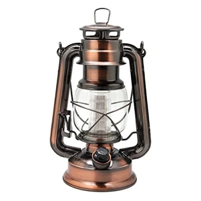 Image of YAKii LED Hurricane Lamp Metal Hanging Storm 12 Dimmer Switch Cold White Battery Operated Lantern Power Outage Indoor Camping Lighting Outdoor Lantern(Copper)