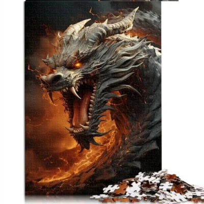 Image of puzzle for Adults 1000 Pieces Gifts Mythical Fire Dragons wooden Adults&amp; Kids Age 12 Years Up Stress Relief Size: 50x75cm