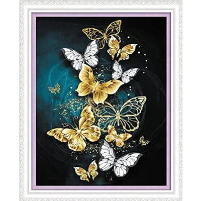 Image of Abillyn Embroidery Cross Stitch Kits White and Golden Butterfly Stamped with Printed Pattern Starter Kit (Butterfly 1)