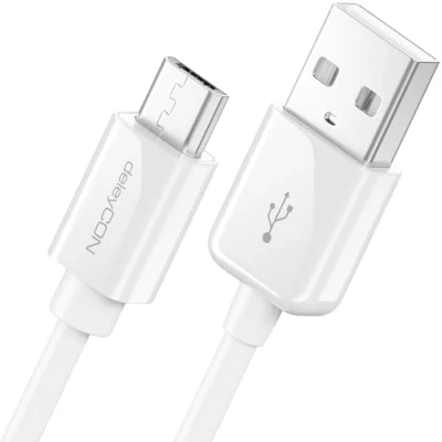 Image of deleyCON 2m (6.6 ft) micro USB to cable / sync charging data White B A connector for Samsung Galaxy Sony Xperia Nokia Lumia LG etc.