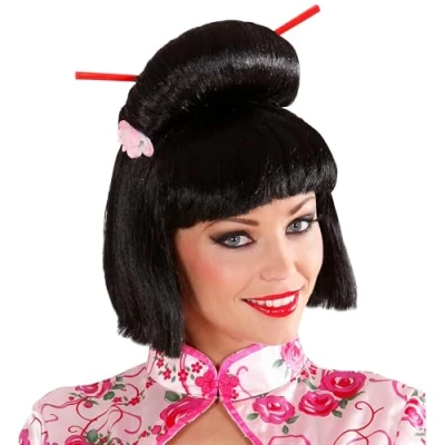 Image of Geisha with Flower &amp; Chopstick Wig for Hair Accessory Fancy Dress