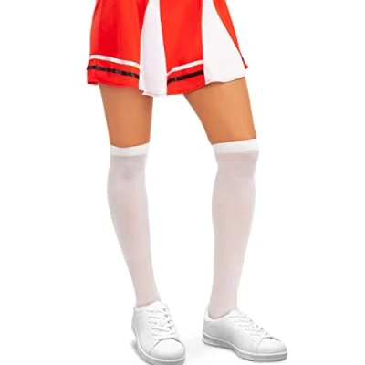 Image of Funidelia White High socks for men and women Cheerleader, American Football, School Accessories adults, fancy dress costumes &amp; props Halloween, carnival parties