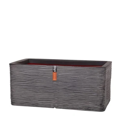 Image of CAPI EUROPE Planter rectangle Rib NL 73x39x32 Anthracite Opening Ø31 Pot for indoor and outdoor use Shatterproof 100% recyclable KOFZ963