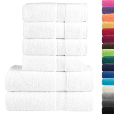 Image of vidaXL 6 Piece Premium White Cotton Towel Set 600 gsm 100% Machine Washable OEKO TEX Certified Includes Hand Towels and Shower with Hanging Loop