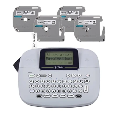 Image of Brother PT M95 P Touch Monochrome Label Maker Bundle (4 Tapes Included),White