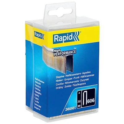 Image of Rapid High Performance Staples for Dense Materials, Narrow Crown No. 606, Leg Length 30mm, Staple Gun Staples, Resin Coated Galvanised Steel, 3600 Pieces, Plastic Box (40303096)