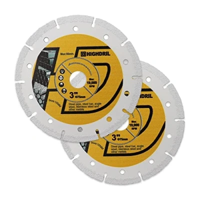 Image of HIGHDRIL 2PCS Diamond Cutting Wheel,3In/75mm x Arbor 3/8Inch/10mm for Metal,Rebar,Steel,Iron and INOX Cut Off Wheel(10MM Arbor)