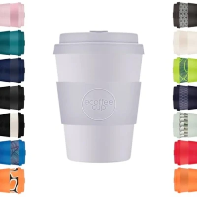 Image of Ecoffee Cup 12oz 350ml Reusable Eco Friendly 100% Plant Based Coffee with Silicone Lid &amp; Sleeve Melamine Free Biodegradable Dishwasher/Microwave Safe Travel Mug, Glittertind