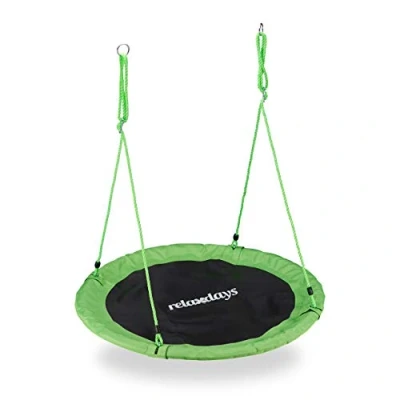 Image of Relaxdays Outdoor Nest Swing for Kids &amp; Adults, 110 cm, Up To 100 kg, Round Swing, Green
