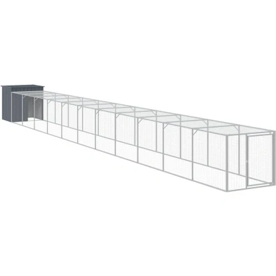 Image of vidaXL Chicken Cage with Extended Run in Anthracite Outdoor/Backyard Galvanized Steel House Protective Roof