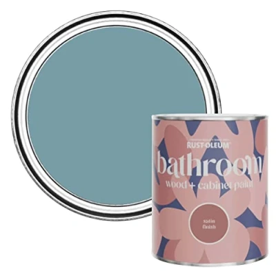 Image of Rust Oleum Blue Moisture Resistant Bathroom Wood and Cabinet Paint in Satin Finish Pacific State 750ml