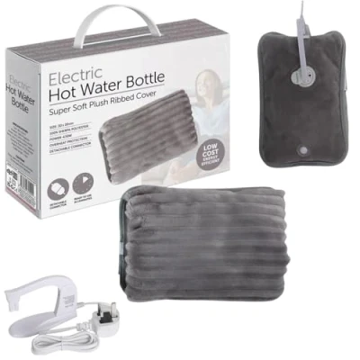 Image of Grey Rechargeable Electric Hot Water Bottle Hand &amp; Body Warmer Massaging Fast Heating Heat Pad Cozy Pain Relief Auto Shut Off Overheat Protection No Refill 30 x 29 cm