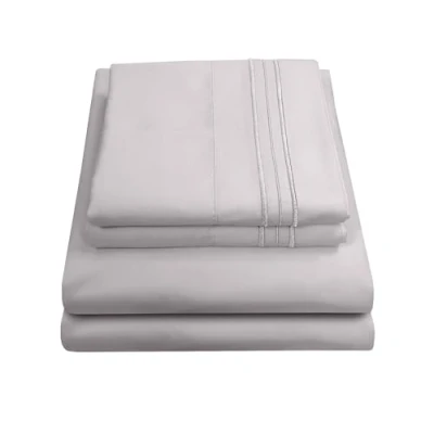 Image of Sweet Home Collection Luxury Bedding Set with Flat, Fitted Sheet, 2 Pillow Cases, Microfiber, Silver, Queen