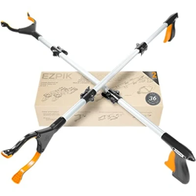 Image of EZPIK 36&quot; Litter Pickers Helping Hand Grabbers for Disabled Telescopic Helpful Gadgets with Rotating Head Mobility Aids Extendable &amp; Foldable Grabber Stick Daily Living 91cm, 2 Pack