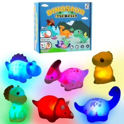 Image of Xwin Sportseries Kids 6 Pcs Mini Dinosaur Toys Glowing Figures Set for Children Small Luminous Bath Boys &amp; Girls Educational Learning Fun Play Toddlers Gift