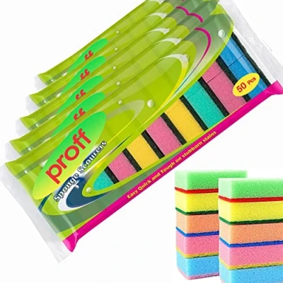 Image of Proff Cleaning &amp; Washing up Sponge Scourers, Foam, Mix Colours, Pack of 50