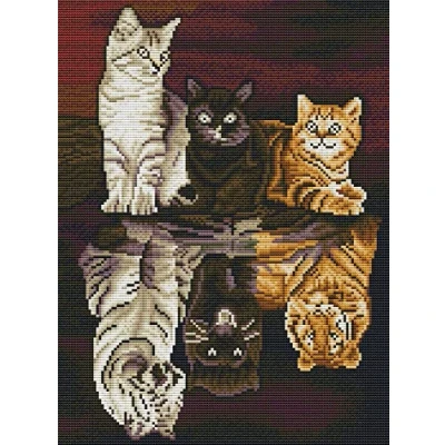 Image of Awesocrafts Cross Stitch Stamped Kits Reflection Cat Tiger Easy Patterns Stitching Embroidery Needlework Kit Supplies (Cat Tiger)