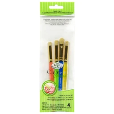 Image of Royal &amp; Langnickel and Clear Choice Stencil Brush Set 4 Pieces Domed 1/4 inch, Short inch Filbert Small