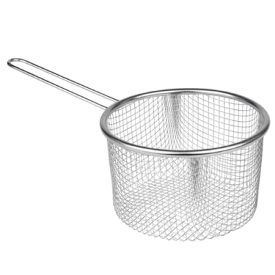 Image of Space Home Round Fryer Basket With Handle Deep Wire Strainer for Frying Chip Colander Fried Ideal Chips, Fries, Shrimps 16 cm