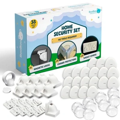 Image of Booboo® x38 Pack Magnet Child Safety Baby Proofing Kit x8 Magnetic Cupboard Locks, x10 Corner Guards, x20 Plug Socket Protectors for Kitchen, Cabinets and Drawers