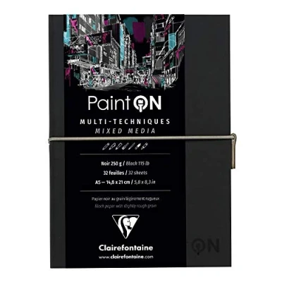 Image of Clairefontaine Ref 975185C Paint&#039;On Multi Technique Black Sewn Art Book (32 Sheets) A5 Size, 250gsm Paper, Acid Free Suitable for Multiple Techniques