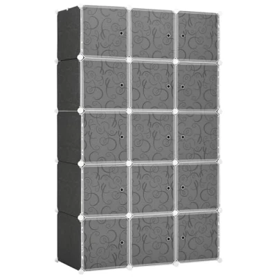 Image of HOMCOM Portable Wardrobe for Bedroom, 15 Cube Closet with Hanging Rail, Modular Storage Cabinet, Plastic Armoire Space Saving, White and Black