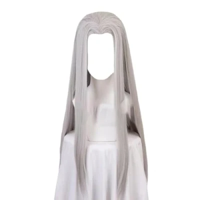 Image of Animated Wig, Final Fantasy VII Sephiroth Cosplay Wig Silver Gray Long Hair Halloween Costume Party Synthetic Wigs+Wig Cap