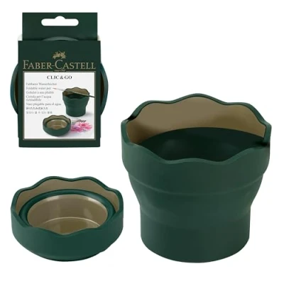 Image of Faber Castell Art &amp; Graphic Clic&amp;Go Water Cup, Dark Green, Single For Art, Craft, Drawing, Sketching, Home, School, University, Colouring