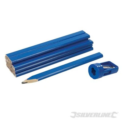 Image of Silverline Carpenters Pencils &amp; Sharpener Set 13pce 175mm