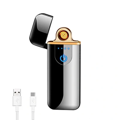 Image of Deluisho Electronic Lighter, Arc USB Charging/Windproof/Durable Touch Pocket Cigarette Lighter (Black)