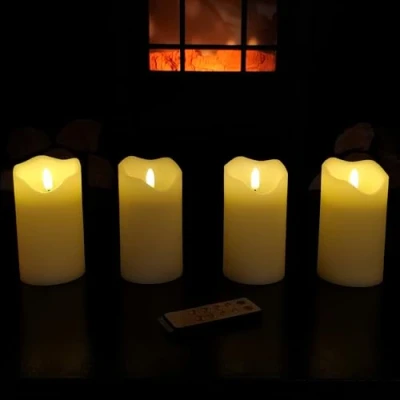 Image of 13cm Battery Operated Set of 4 Cream Wave Top Flameless LED Candle