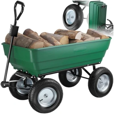 Image of tectake 403577 Hand Cart 52L Robust Trolley Wagon with Large Grooved Tyres