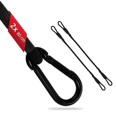 Image of ECENCE Bungee Cords with Carabiner Clips 2x Rubber Cords, Expanders Straps 31.5inch Tension Cord for Bicycles, Cars, Luggage, Transport Protection Black