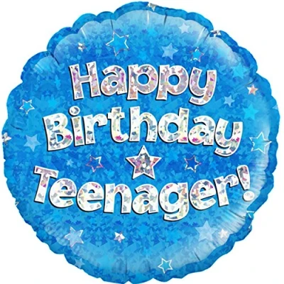 Image of Happy Birthday Teenager Blue Holographic Helium Balloon