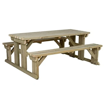 Image of Arbor Garden Solutions Wooden picnic table with attached benches, Abies patio furniture set (6ft, Natural (light green))
