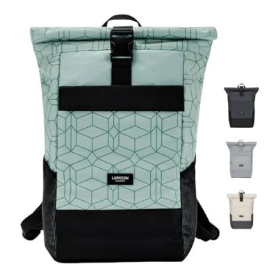 Image of LARKSON Roll Top Backpack Women &amp; Men Mint No 4 Rucksack for University, School, Office College Laptop Bag 16 Inches Water Repellent