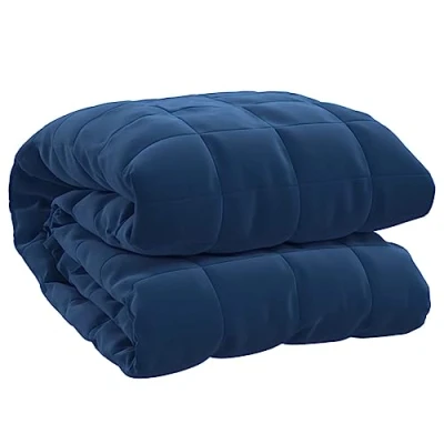 Image of vidaXL Weighted Blanket 5 kg Blue, Comfortable &amp; Breathable Fabric, Hypoallergenic Glass Beads Filling, Even Weight Distribution, Internal Secure Loops