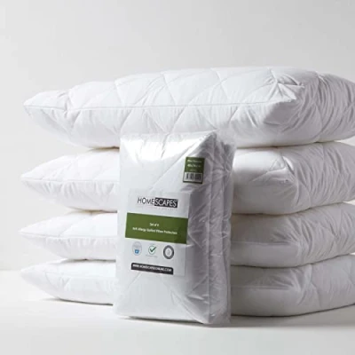 Image of HOMESCAPES Set of 4 Anti Allergy Pillow Protectors 48 x 74 cm Hypoallergenic Oeko Tex Certified Covers with Bacterial Fibres and Envelope Closure
