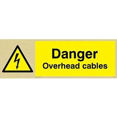Image of Viking Signs WE73 L31 GV &quot;Danger Overhead Cables&quot; Sign, Gold Vinyl, 100 mm H x 300 W